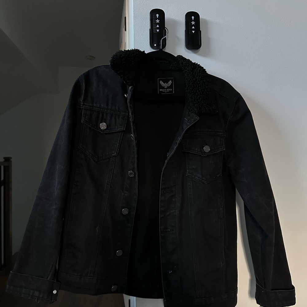 Brave soul Vintage Black Denim Jacket with Shearling Collar